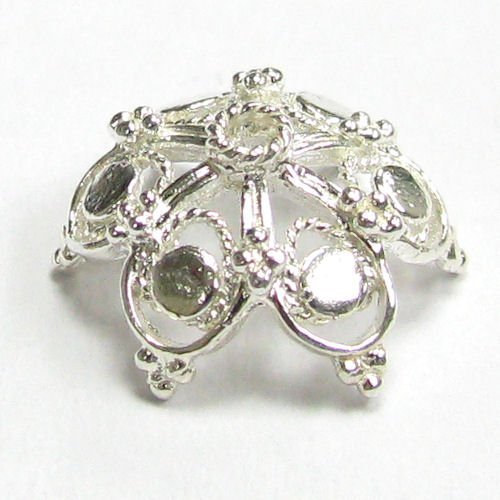 2 pcs .925 Sterling Silver Snowflake Filigree Flower Bead Cap 14.5mm/Findings/Bright