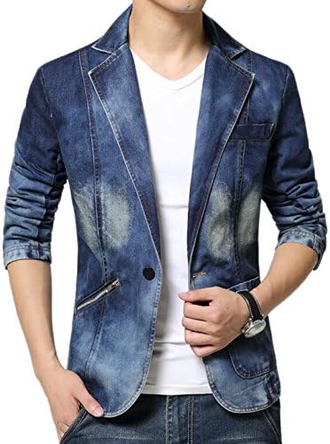 Ekinbrown Men's Vogue Fitted Western-style One Button Denim Jean Jackets Blazers s blue