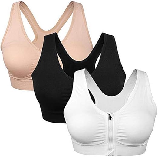 MIXZONES Women's Zip Front Closure Sports Bra Seamless Wirefree