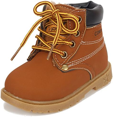 Poppin Kicks Boy Girl Soft Toe Waterproof PU Leather Insulated Winter Snow Boots 7 M US Toddler Brown/Fur