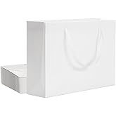 QIELSER 24 Pack Kraft Gift Bags Bulk Large Size - White Paper Shopping Bags With Ribbon Handles for Wedding, Party Favors, Retail - 12.6x4.5x10 Inches