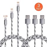 OfsPower 3Pack 0.5ft 3ft 6ft Nylon Braided 8 Pin Lightning USB Syncing and Charging Cable with Aluminum Connector for iphone 6s, 6s plus, 6plus, 6,5s 5c 5,iPad Mini, Air,iPad5,iPod. (Grey)