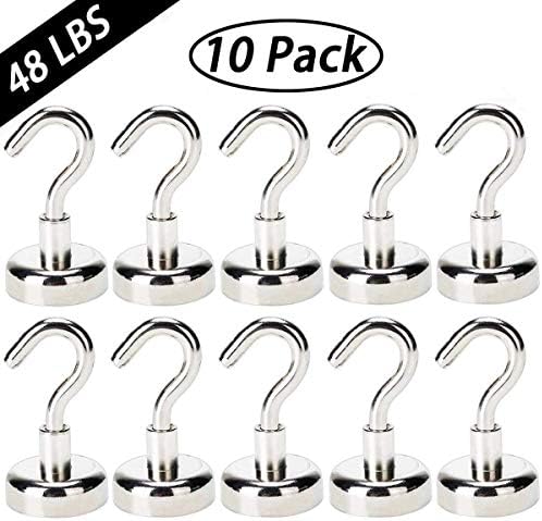 EVISWIY 48LB Magnetic Hooks for Cruise Cabins Refrigerator Locker Classroom Heavy Duty Magnet Hooks Hangers for Hanging BBQ Grill Tools Keys 10 Pack