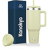 Konokyo 40 oz Tumbler with Handle and 2 Straws,2 in 1 Lid Insulated Water Bottle Stainless Steel Travel Coffee Mug,Macaron Green