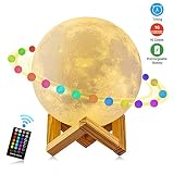 Moon Lamp Moon Night Light, 3D Printing 5.9 Inch 16 Colors Moon Light with Stand & Remote &Touch Control and USB Rechargeable Decorative Luna Lamp for Baby Kids Lover Birthday Party Gifts