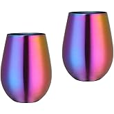 mingcheng Father's Day Gift 17 oz Stainless Steel Stemless Wine Glass, Outdoor Portable Wine Tumbler for the Pool, Camping, Cookouts, Travel - Set of 2 Metal Drinking Cups(Rainbow)