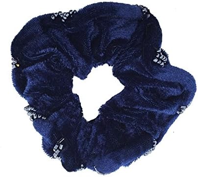 1 Pair Hair Scrunchies Velvet (Dark Blue) Elastic Hair Bands Tie Band Ponytail Holder, Hair Scrunchy, Hair Rubber Bands