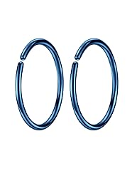 Blue Small Hoop Earrings for Cartilage Nose, Thin
