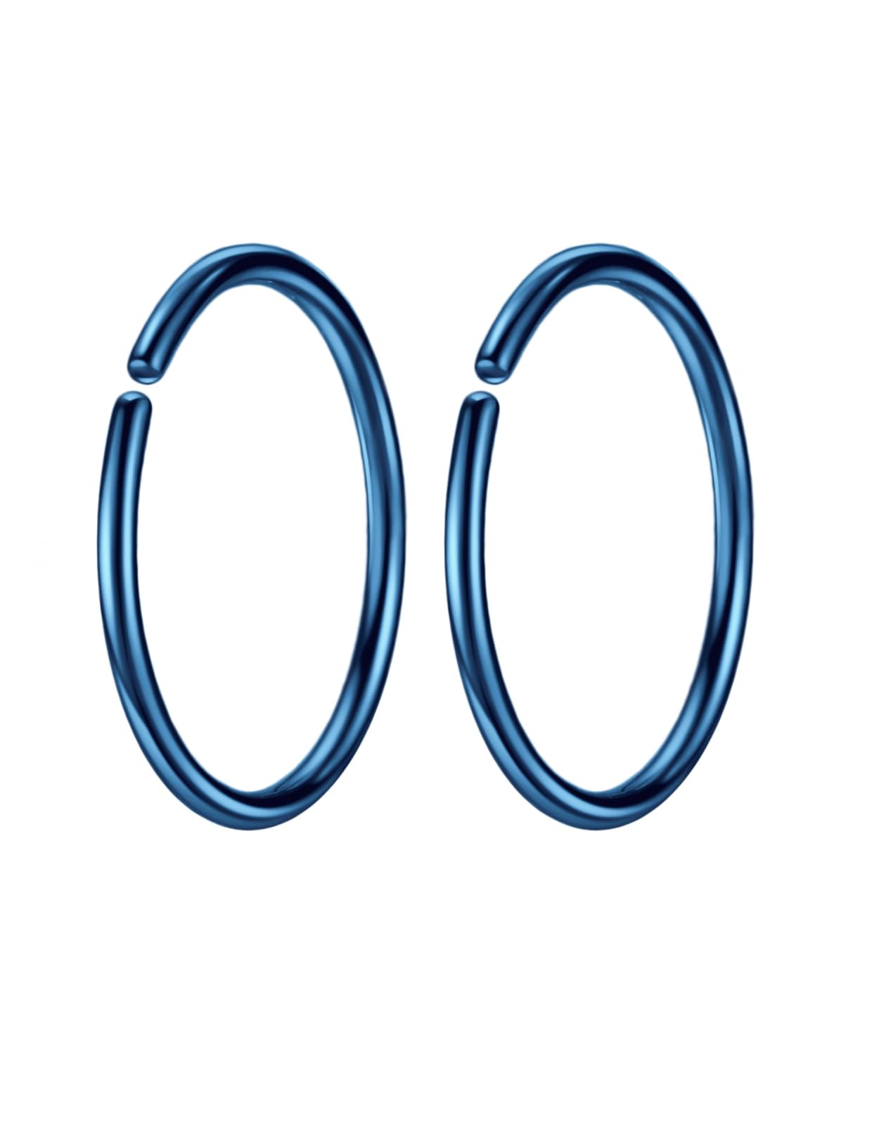Blue Small Hoop Earrings for Cartilage Nose, Thin