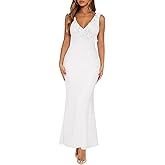 MIYIEONZ Women Sexy Sleeveless V-Neck Ruffle Backless Summer Dresses Long Formal Dress for Women Cocktail Party Prom Dress