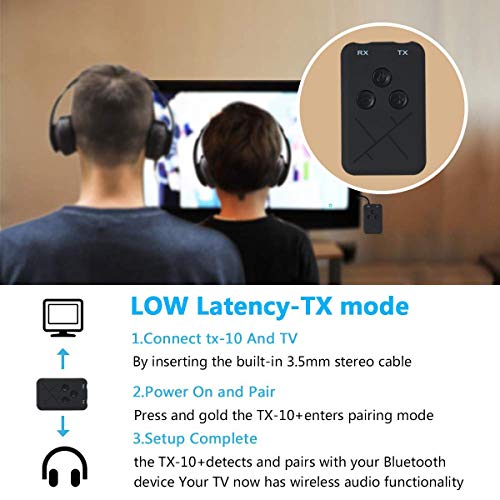 Teepao V4.2 Transmitter Receiver, Portable 2-in-1 Wireless Adapter 3.5mm Stereo Output Audio Adapter for TV/Car/Home/Headphones/Speakers/Phones,10 Hours Battery