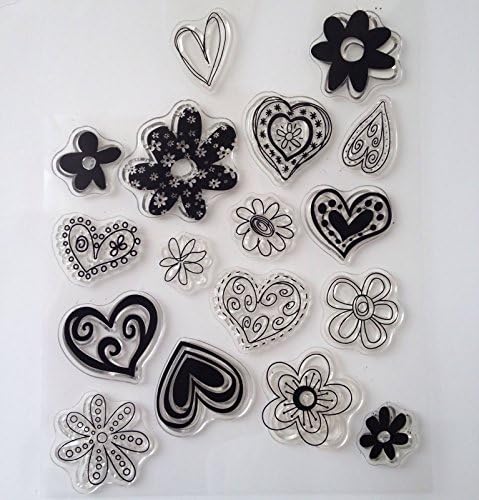 Decorative Stamp Style Hearts and Flowers Set Clear Silicone Stamps Acrylic Rubber Stamp Scrapbook Card DIY Craft Kit Work of Art For Kids 1 Set 17 Clear Stamp
