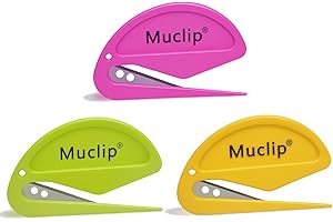 Muclip 3 Pack Safety Letter Opener - Ergonomic ABS Grip,Hidden Stainless Steel Blade,Fast Slitter/Opener for Envelopes,Mail,Packages & More,Ideal for Office,Home & Business (3 Colors)