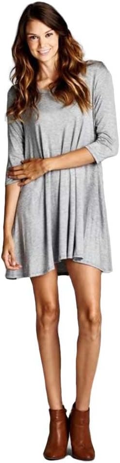Tabeez Women's Loose Jersey-Knit Mini Tunic T-Shirt Flared Trapeze Dress