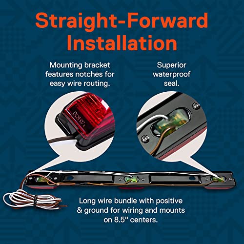 15" 9 LED 3 Red Trailer Light Bar [DOT FMVSS 108] [SAE P2] [IP67 Submersible] Identification