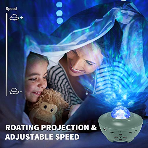 Galaxy Projector, VOLADOR Star Night Light Projector with Remote Control, Ocean Wave Projection Light with Bluetooth Music Speaker for Kids Adults Bedroom Ceiling Game Room Home Party - Green