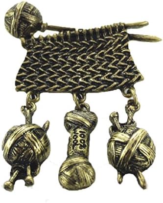 I LOVE KNITTING,&amp; Quilting Bronze Tone Brooch Pin. Vertical Hanging Yarn,and Knitting Needles
