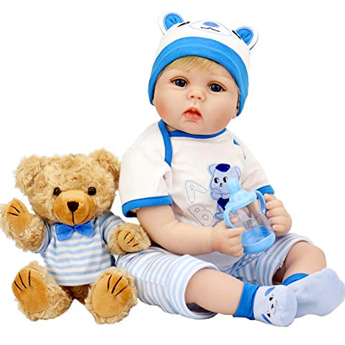 Aori Lifelike Reborn Baby Boy Doll 22 Inch Handmade Weighted Reborn Baby Doll with Bear Toy