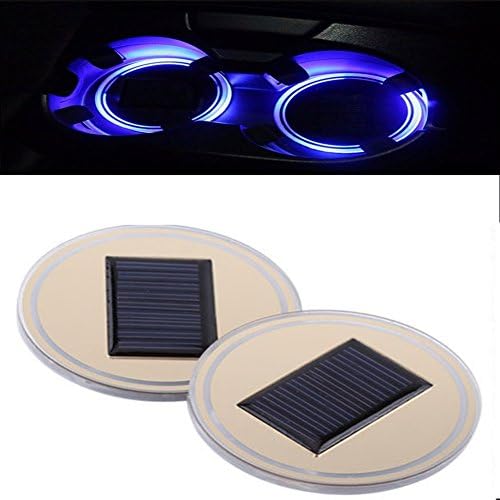 LED Cup Holder Lights Meita Car Solar Light Coasters Waterpoof 2pcs 65mm/2.56Inch LED Light Cover Cup Mat Car Interior Decoration for Sedan, SUV, Truck, Camper (Blue)