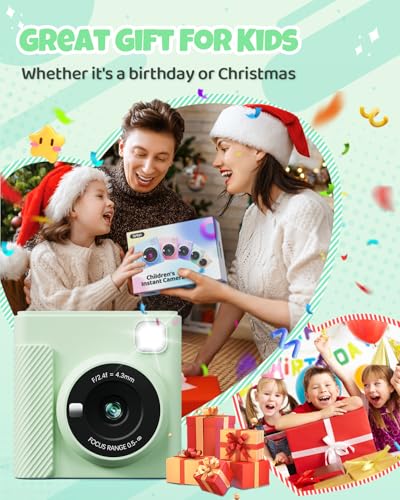 TIATUA Camara Fotos Infantil Instantanea, 2,4 Pulgada 1080P Cámara de Fotos Instantánea con Tarjeta de 32 GB y Papel Fotográfico, Regalo para Niños de 3 a 12 Años