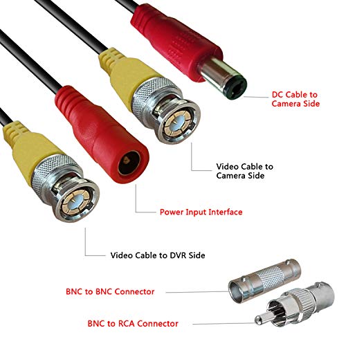 SIOCEN Security Camera Cable 25ft All-in-One BNC Video Power Cable,2-in-1 BNC Extension Wire Cord with BNC Connectors and RCA Adapters for CCTV Camera AHD-TVI DVR Surveillance Security System Wiring
