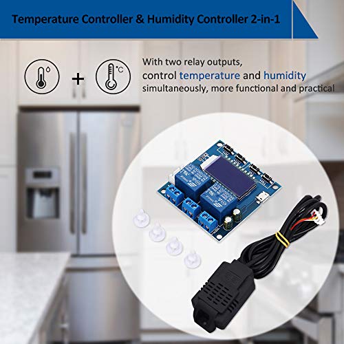 PEMENOL DC 12V Humidity Temperature Controller Module Display Digital Thermostat Humidistat Controller Automatic Constant Temperature and Humidity Controller with SHT20 Sensor and Dual Relay Outputs