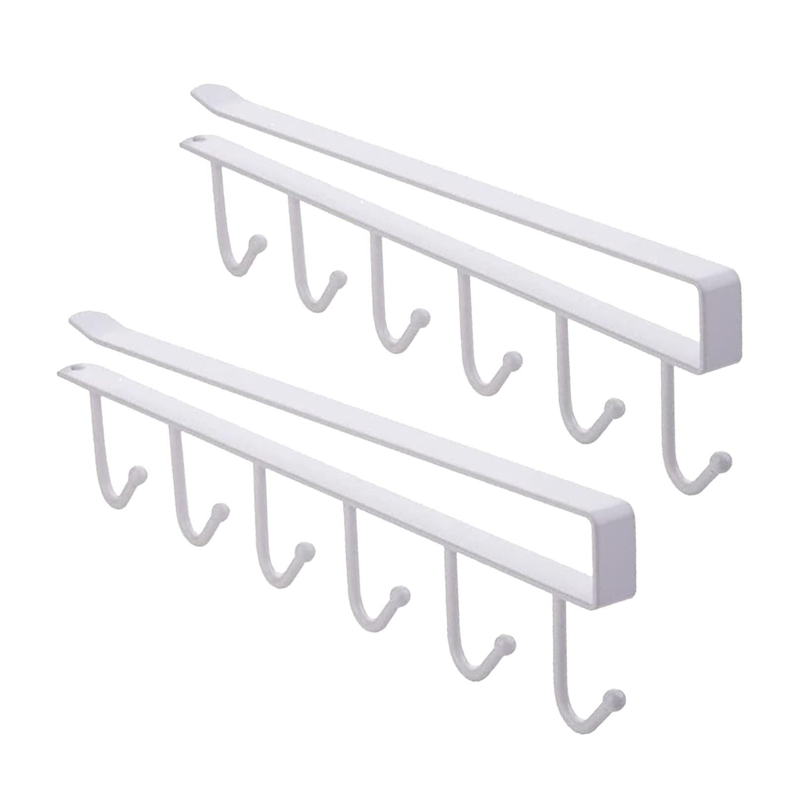 NCOALE Cup Holder Under Cabinet, 2 Pack Shelf Cup Mug Hanger White Hook Coffee Cup Mug Holder with 6 Hooks, Towel Holder Cabinet Organizer for Kitchen Cupboard