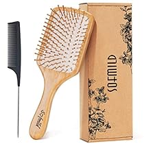 Cepillo para el cabello, cepillo de bambú de madera natural y peine de cola desenredante, juego de cepillos para el cabello, cepillos de paleta ecológicos para mujeres