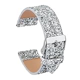 Bands for 20mm Gear Sport/S2 Classic, Leather Glitter Wristband Strap Band Replacement for Samsung Gear Sport/S2 Classic/Huawei 2 Sport/Ticwatch 2/Garmin VivoActive 3/Forer (3D Glitter Silver)