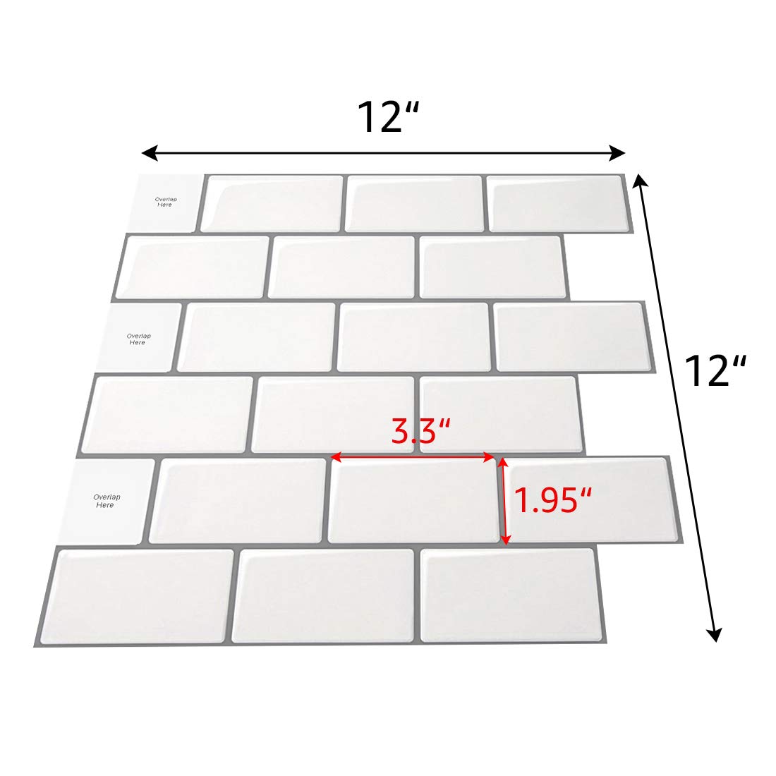 Art3d 10-Sheet Peel and Stick Backsplash, 12 in. x 12 in. Subway 3D Wall Panels, Mono White with Gray Grout: Industrial & Scientific