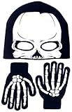 Polar Wear Boy's Skeleton Knit Beanie with Eye Holes & Glove Set (Navy Blue-White)
