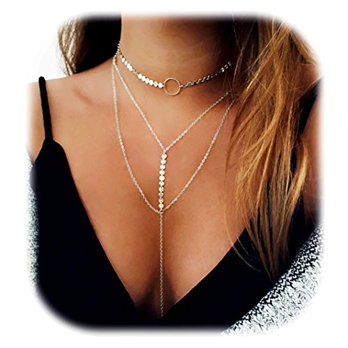 Suyi stylish layered sequins choker necklace with thin …