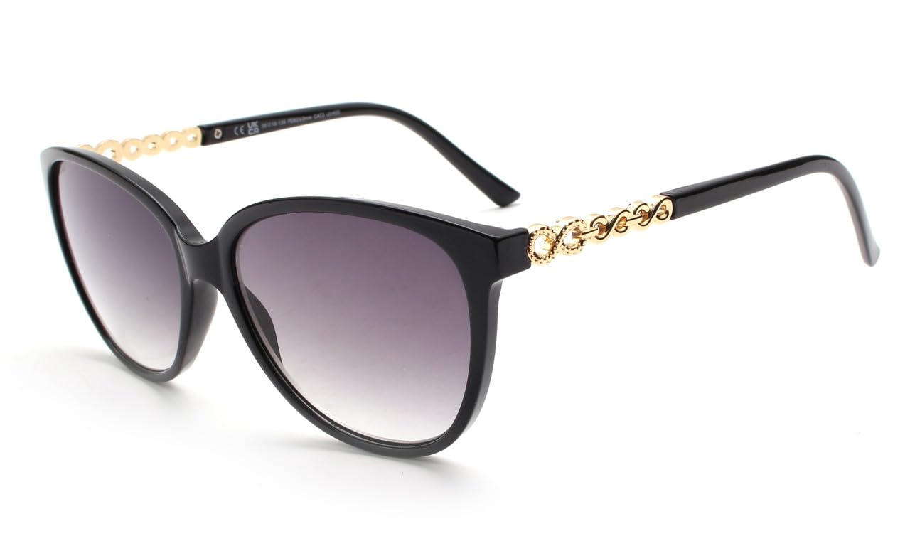 I-Sential Reading Sunglasses Womens Designer Side Decor Crystal Gloss Black Gradient Lens Tinted Sun Readers Glasses UV400 With Case 2.0