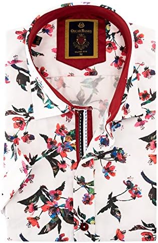 Oscar Banks Cotton Short Sleeved Japanese Blossom Print Mens Shirt SS6398