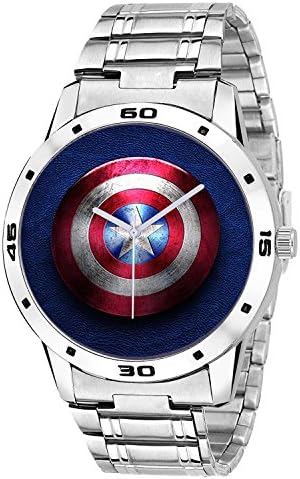 Star Villa New Arrival Special Collection "Captain America" Theme Blue Round MultiColour Dial Silver Chain Dial Strap Party Wedding and Casual Watch and Formal Watch | Fashion Wrist Watch Specially For Teenager Boys And Men