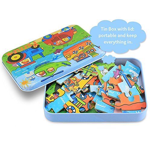 Wooden Jigsaw Puzzles Toys, Free Iron Box for Easy Storage,Pack of 4 with Varying Degree of Difficulty Tool Best for Toddlers 3-5 Years Boys & Girls to Develop Dexterity and Problem Solving