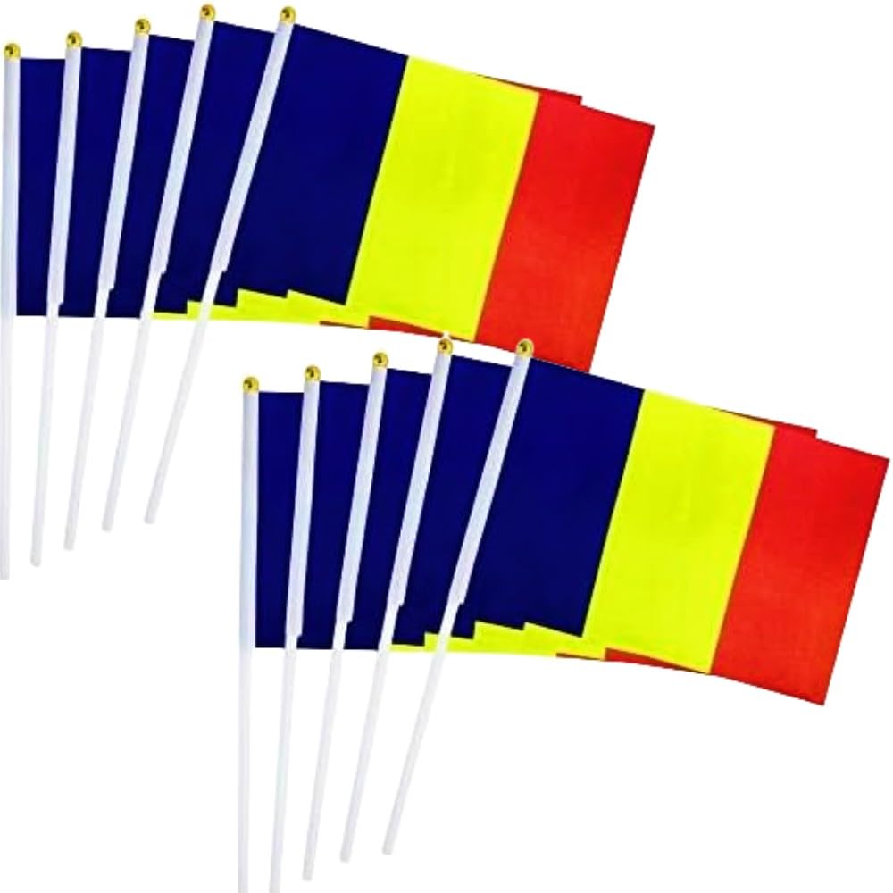 50 Packs Romanian Flag Hand-hold Mini Small Flag Hand-waved of Romania with Plastic Sticks Party Parade Celebration Sports Football Game School Events Festival Outdoor Decoration — image 1