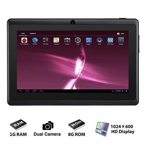 ALLDAYMALL A88S 7'' inch Quad Core Tablet PC MID, 1GB RAM, 8GB Nand Flash, Android 4.4 KitKat , Dual Camera, HD 1024x600 Capacitive Multi-touch Screen, 3D Game Supported (Advanced version of A88X) Black