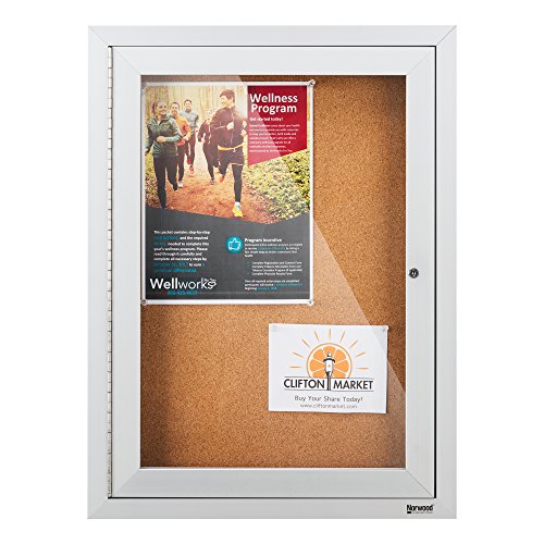 Norwood Commercial Furniture NOR-ATA-1003-SO Outdoor/Indoor Enclosed Cork, Bulletin Board with One Door, 2' W x 3' H, Silver/Brown