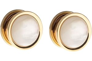 Pierced Owl - Golden Rim with Large White Synthetic Pearl Stone Screw Fit Plug Gauges, Sold as a Pair, Stainless Steel, Synth