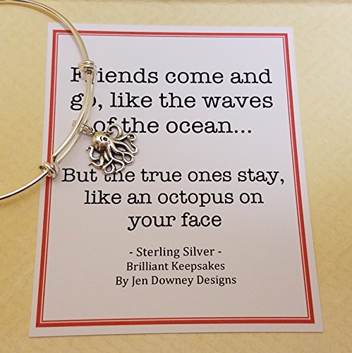 Funny Friend Quote Gift Sterling Silver Octopus Bangle Bracelet