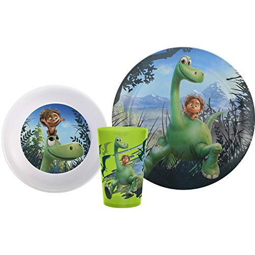 Zak! Designs 3-piece Mealtime Set includes Plate, Bowl and Tumbler featuring Arlo, Spot, Cliff, Ivy, and Forrest from Pixar's The Good Dinosaur, BPA-free