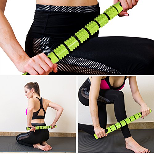 6 in 1 Massage Foam Roller Kit 18" Large Foam Roller with Muscle Roller Stick 1 Resistance Band & 2 Massage Balls for Physical Therapy Injury Prevention Stretching Yoga & Trigger Point