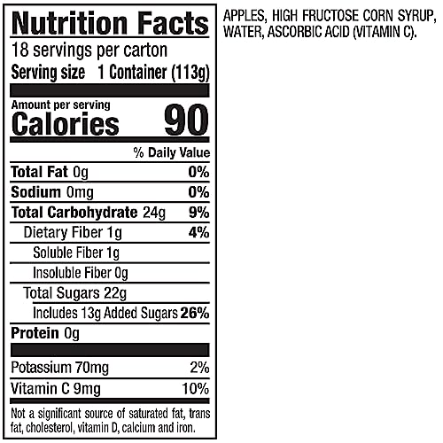 MOTT’S APPLESAUCE, 4 OZ CUPS, 18 COUNT, NO ARTIFICIAL FLAVORS, GOOD SOURCE OF VITAMIN C, NUTRITIOUS OPTION FOR THE WHOLE FAMILY