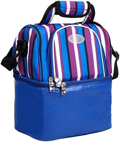 Lunch Cooler Bag | Thermal Insulated Bag 8.3x6.3x10.6" Dimension for Travel | 9L/2.4gal with Comfortable Handle, Sturdy Strap | Durable Waterproof Oxford Safe Food-Grade PEVA | Stripped Blue | 1525.1