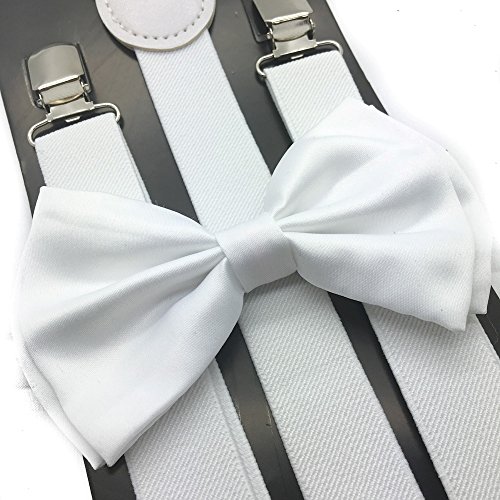 Awesome White Color Wedding Accessories Adjustable Bow Tie & Suspenders