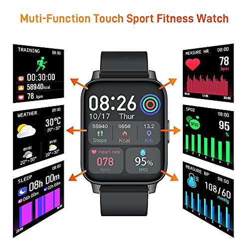 Smartwatch, Reloj Inteligente Deportivos Hombre Mujer Pantalla TFT de 1,69”, Impermeable IP68 Pulsera Actividad Sport con Fitness Tracker Monitor de Sueño Contador Caloría Pulsómetros Podómetro Negr