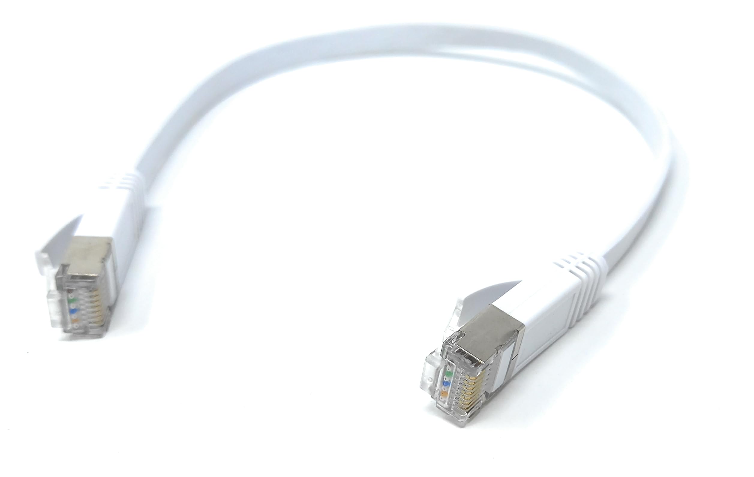 DRUT 30cm Flat CAT6a/Cat6 Shielded S/STP 500MHz RJ45 Ethernet LAN 10 gigabit connections, Full Copper Cable Lead, for Routers, Switches, PCs, Gaming Consoles 1ft White