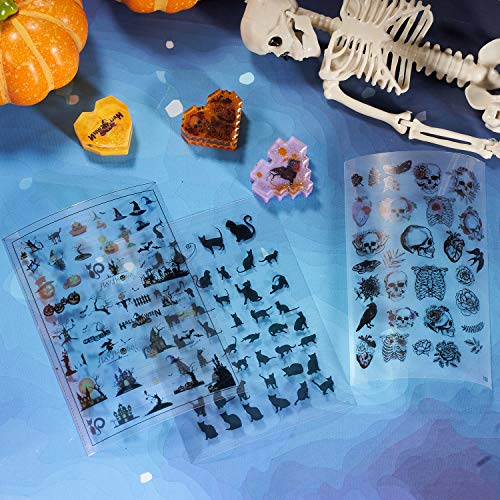LET'S RESIN 25 Sheets Resin Art Supplies Kit，Transparent Decorate Stickers for Silicone Resin Molds, Resin Crafts Materials with Holographic Clear Film, Halloween Stickers， Skull Stickers, Etc - Thumbnail 2