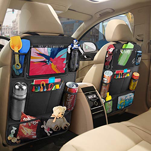 Anban Backseat Car Organizer, Kick Mats Back Seat Protector with 9 Storage Pockets + 10'' Tablet Holder Back Seat Organizer for Book Drink Toy Bottle, Travel Accessory for Kids and Toddlers(2 Pack)